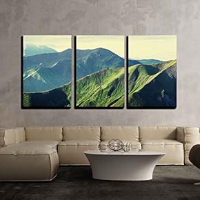 3 Piece Canvas Wall Art - Summer Green Hills - Modern Home Art Stretched and Framed Ready to Hang - 16"x24"x3 Panels