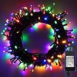 PMS LED String Lights on Dark Green Cable with 8 Light Effects, 173Ft 500 LED Multicolor Low Voltage Christmas Lights. Ideal for Indoor Decoration, Christmas, Party, Wedding, etc.