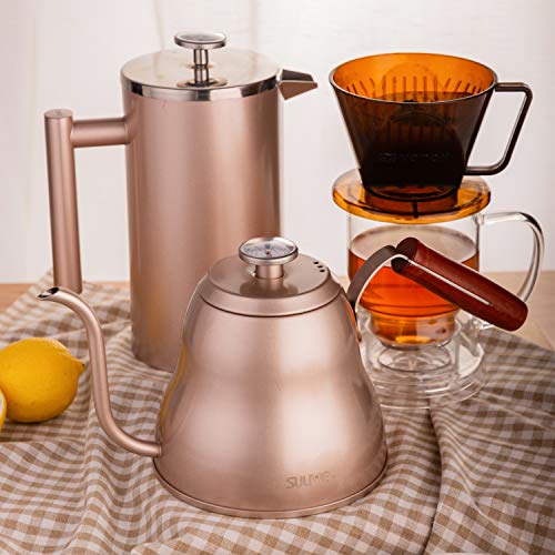 SULIVES 1.2L/40oz Stainless Steel with Built-in Thermometer Pour Over Coffee Kettle, Gold - Thumbnail 7