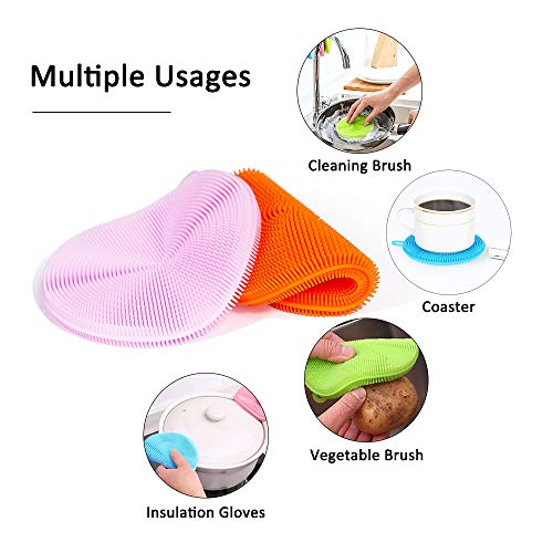 YOZATIA Silicone Dish Sponge Magic Sponge 5 Pack, Dishwasher Safe Dish Brush, Smart Kitchen Scrubber Kitchen Accessories Household Cleaning Sponges