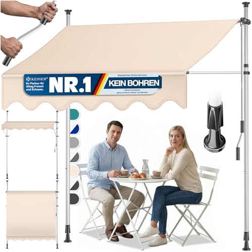 KESSER® Klemmmarkise mit Handkurbel Balkon | Balkonmarkise ohne Bohren | Markise UV-beständig höhenverstellbar & wasserabweisend | Sonnenschutz für Ba