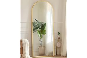 Antok Full Length Mirror, 58"x18" Floor Mirror with Stand, Hanging Mounted Mirrors for Bedroom, Living Room, Cloakroom, Dining Room, Gold, Arched