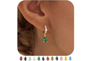 TOBENY Dangle Earrings for Women Trendy 14K Gold Plated Hypoallergenic Drop Hoop Earrings Dainty Diamond Green Emerald Birthstone Huggie Earrings for Birthday Gifts