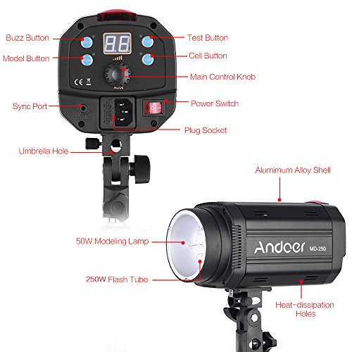 image for Andoer MD-250 750W (250W x 3) Studio Strobe Flash Light Kit with Light