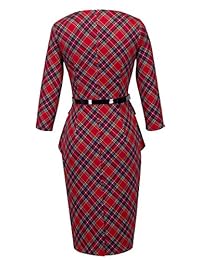 Homeyee B267 vestido Bodycon para trabajar, vintage de tartán para mujer