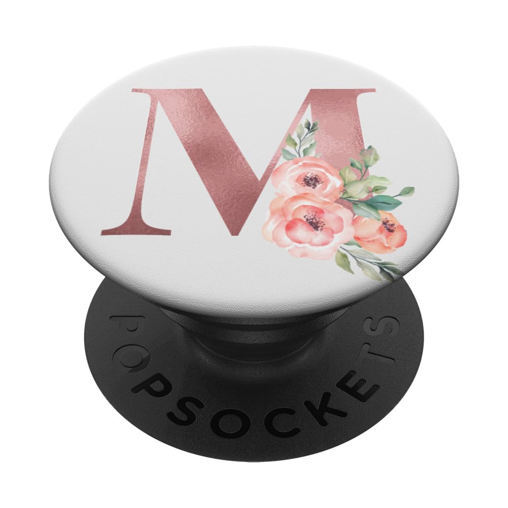 PopSockets Monogram Letter M Rose Pink Flowers Design for girls floral PopSockets PopGrip: Swappable Grip for Phones & Tablets
