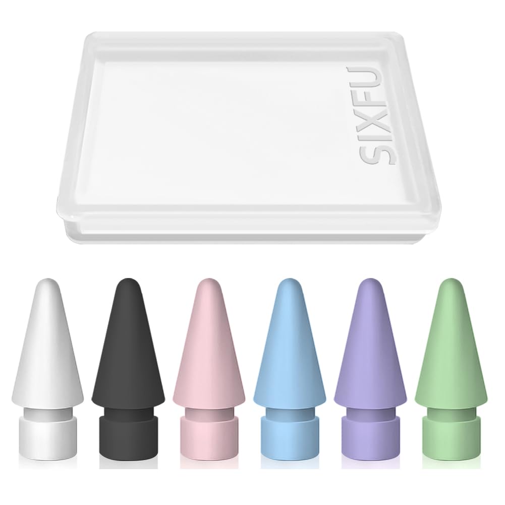 SIXFU 6 Color Tips for Apple Pencil tip, Apple Pen Tip Compatible with iPad Pencil Tip with Cover Case for Apple Pencil Pro/USB-C/ 1st Gen/ 2nd Generation iPencil(White,Black,Pink,Blue,Purple,Green)