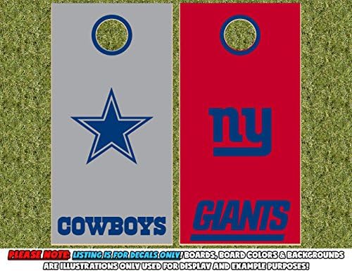 Rival Teams Dallas Cowboys and New York Giants Cornhole Board Decal Kit - COBALT - 6PC Set Fit for Bean Bag Toss Outdoor Game Sticker Set - Die Cut - Novelty Decals
