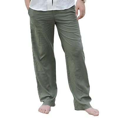 Vertvie Herren Leinenhosen mit Kordelzug Einfarbig Regular Fit Freizeithosen Lässige Atmungsaktiv Sommerhose Loose Strandhose