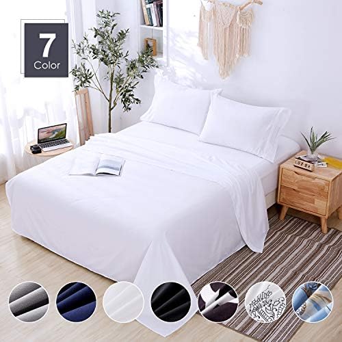 Agedate 4 Piece Brushed Microfiber Bed Sheets Set, Deep Pocket Bed Sheets Queen, Hypoallergenic, Easy to Care, Fade, Stain and Wrinkle Resistant, Queen Size, White
