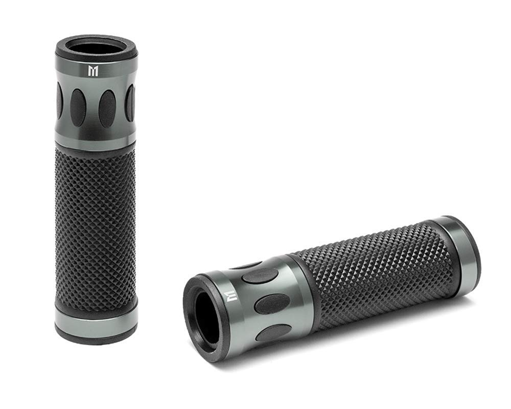 Motorbike Handlebar Hand Grips fits 22mm 7/8" bars - Grey - Anodised Aluminium with Non Slip Rubber for Comfort