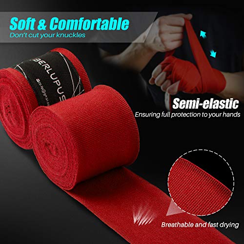 Liberlupus 120''/180'' Boxing Hand Wraps for Men & Women, Elastic Hand Wraps for Boxing Gloves, Handwraps with Hand & Wrist Support for Boxing Kickboxing Muay Thai MMA (Red 2-Pair, 120 inch) - Thumbnail 7