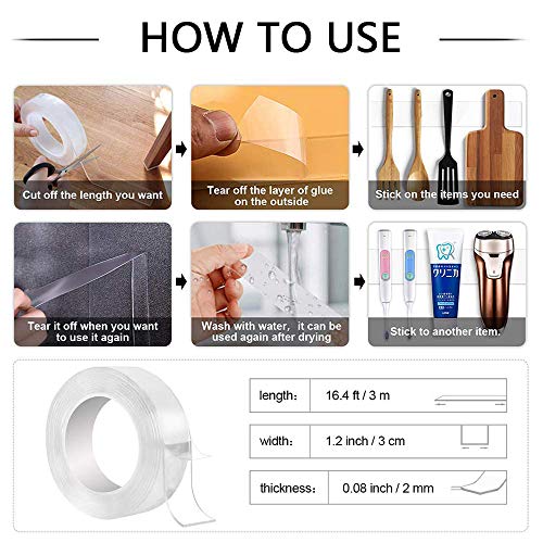 Enjoydeal Reusable Nano Tape, Double Sided Traceless Achesive Tape Reusable Mounting Carpet Stickers Removable Transparent Gel Grip Tape Washable Seamless Tape for Home Office (5M/16.4 FT)