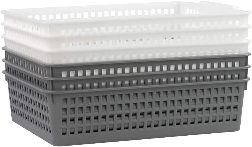 Jekiyo Plastic Basket Tray, Office Paper Tray Organizer, 6 Packs (White, Grey)