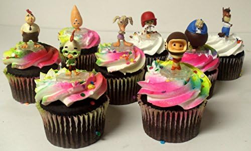 CHICKEN LITTLE 8 Piece Birthday CUPCAKE Topper Set Featuring Chicken Little, Fish Out of Water, Runt of the Litter, Buck Cluck, Tina, Foxy Loxy and Other Chicken Little Characters, Figures Range From 1 to 1 1/2 Inches Tall