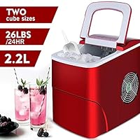 HEMBOR Portable Ice Maker Automatic Machine with Ice Scoop & Bucket, Small/Large Cubes, 9 Bullet Ice Ready in 6 Minutes, Makes 26 lbs Ice in 24 hrs, for Kitchen, Bars, Parties and Camping Vacations