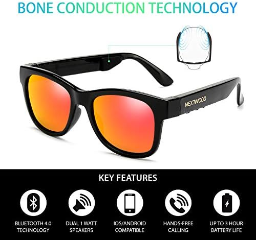 Bluetooth Headsets Glasses Sunglasses Wireless Bone Conduction Waterproof Intelligent MP3 4 Color Telephone Cycling (Orange Equipped with Myopia Lenses as Required)