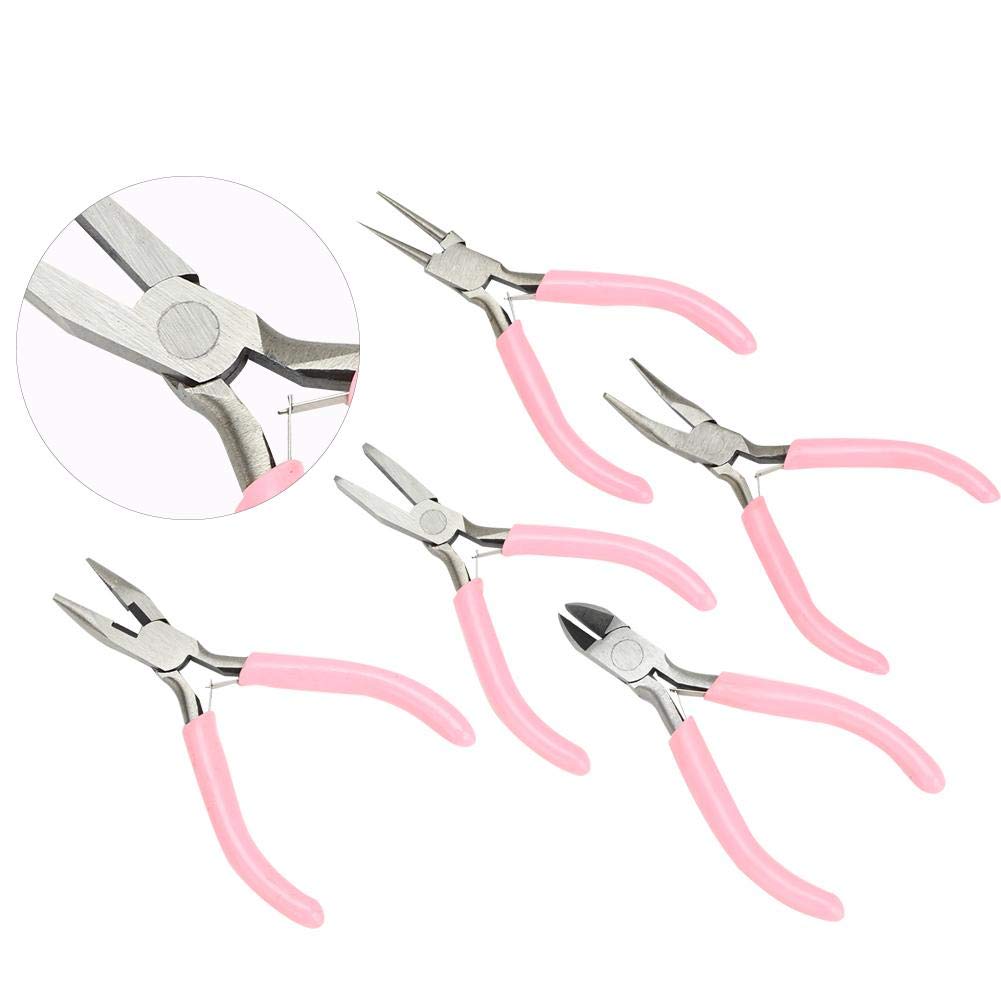 Pliers Mini Handwork Tool Metal Set Jewellery Crafts Pink Cutter Kit DIY Handmade Making Cutting Long Handle Needle Flat Round Nose Combination Wire Cutters