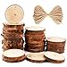 Caydo 30 Pieces 2.4-2.8 Inch Unfinished Predrilled Wood Slices Round Log Discs and 33 Feet Natural Jute Twine for Wedding Ornaments and Home Hanging Decorations
