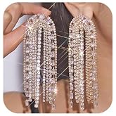 Missgrace Women Silver Gold-plated Rhinestone Earrings Dangling Sparkly Dangle Earrings Chandelier Earrings Tassel Large Studs Crystal Statement Earrings for Women