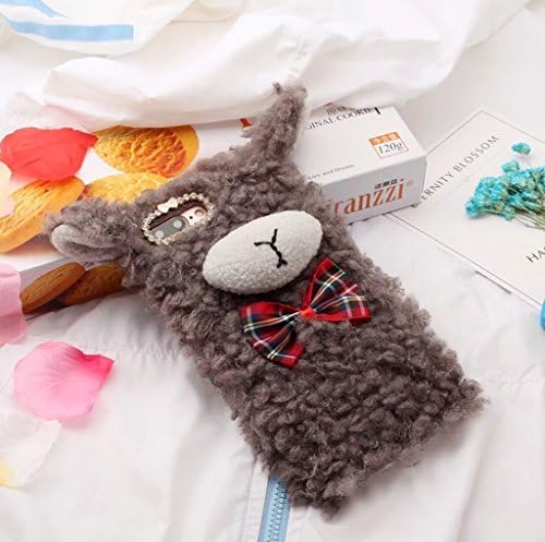 iPhone 6/6S Case,Cute 3D Plush Fur Furry Sheep Soft TPU Case Bowknot Hairy Nose Flocky Cute Ear Bling Diamond Bowknot Case For iPhone 6/6S - Grey