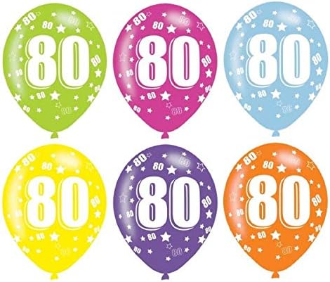 amscan 6pcs Latex Balloons, '80' White Print, Birthday, Baby Shower Decoration