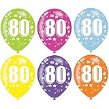 amscan 6pcs Latex Balloons, '80' White Print, Birthday, Baby Shower Decoration