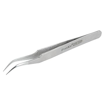 Proskit 1PK-104T 120mm Steel Fine Tip Curved Tweezer (Silver)