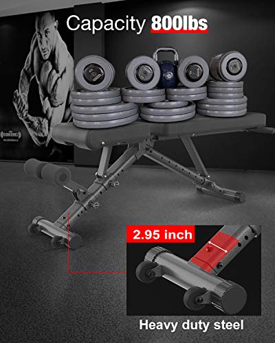 BARWING Adjustable Weight Bench- 800 lbs Folding Full Body Workout Bench with Dragon Flag, Automatic Lock Multi-Purpose Incline/Flat/Decline Bench for Home Gym Strength Training Black-Black - Thumbnail 4