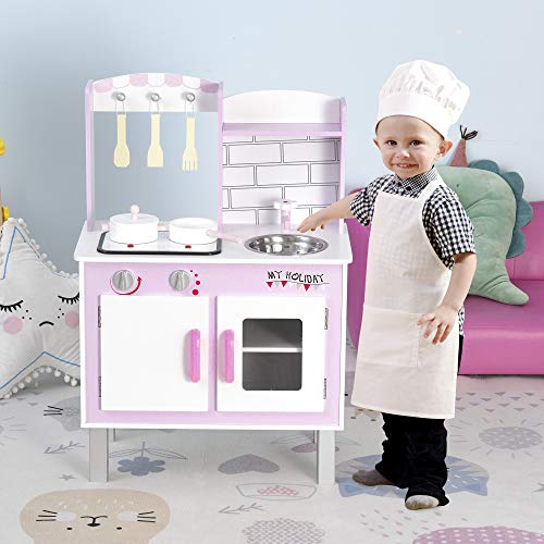 HOMCOM Kinderküche mit Zubehör Herde Spielzeugküche Spielküche Kinderküche Holz 3 Jahre+ Spielzeugküche für Kinder… – Bild 3