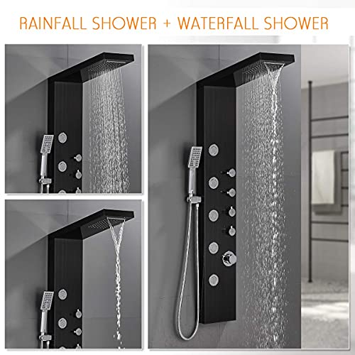 ROVATE Rainfall Waterfall Shower Tower Panel System, 304 Stainless