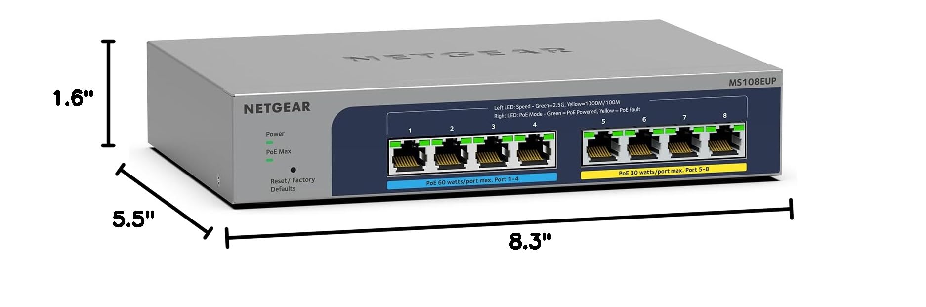 NETGEAR 8-Port Ultra60 PoE Multi-Gigabit Ethernet Easy Smart Managed Switch (MS108EUP) - Managed, with 4 x PoE++ and 4 x PoE+ @ 230W, Desktop or Wall Mount, and Limited Lifetime Protection