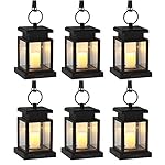 Solar Lights Outdoor, LVJING Wireless Waterproof Auto Sensor Hanging LED Umbrella Lantern Security Night Light Warm White for Garden Patio Deck Yard Step Fence Driveway Lawn, Candle Effect, 6 Pack