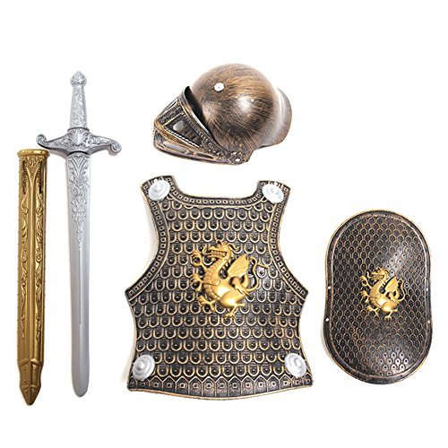 Luerme Kids Knight Armour Set Role Play Costume Dress-up (Golden Gragon)