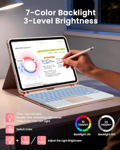 LAMA 7 Colors Backlight Touchpad Keyboard Case for iPad (A16) 11th 2025/10th Gen 2022 Case with Keyboard, Folio Cover with Pencil Holder, Smart Trackpad, Detachable Keyboard for iPad 11th 10th Gen,PK