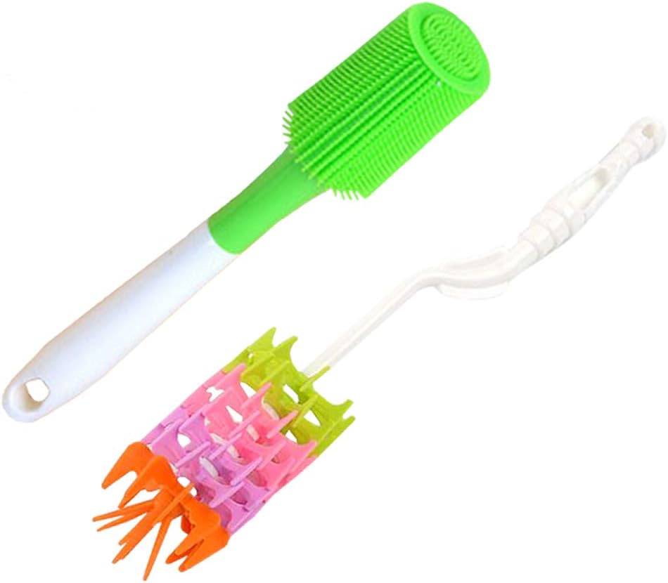 2-Pack Silicone Cleaning Brush with Long Handle Non Stick Dishwashing Cleaner Scrub for Baby Bottle, Water Bottle, Tumbler, Antibacterial, Multi-Purpose