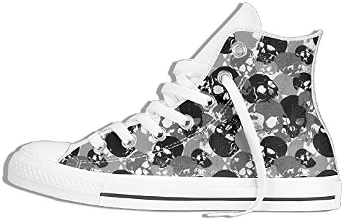 Black Stacking Skull Camouflage Stylish Printed Women High Top Flats Sneakers Canvas Shoes