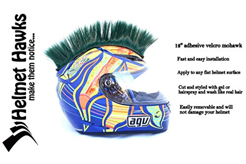 Helmet Hawks Motorcycle Helmet Mohawk w/Sticky Hook and Loop Fastener Adhesive - Forest Green