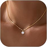 Gold Pearl Necklace for Women Trendy, Simple 14K Gold Plated Box Chain Choker, Dainty Charm Necklace