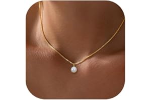 Gold Pearl Necklace for Women Trendy, 14K Simple Gold Plated Box Chain Choker, Dainty Charm Necklace for Women