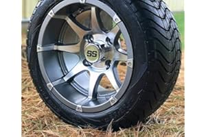 GOLF CART TIRE SUPPLY 12" Banshee Gunmetal Aluminum Wheels and 215/40-12 Low Profile DOT Tires Combo - Set of 4 (ClubCar/EZGO (1/2"x20))