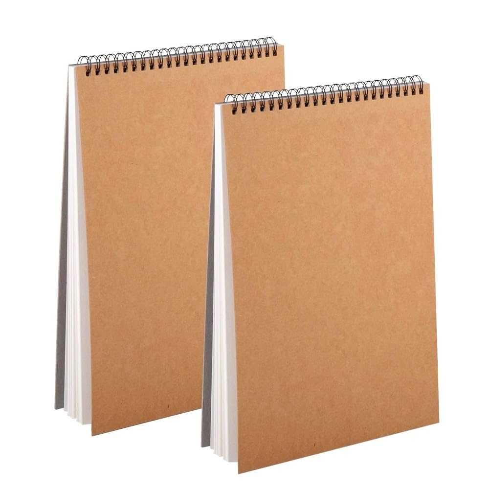 2Pack A5 Sketch Books160gsm Spiral Bound Drawing Pad Sketch Paper Art Supplie with Hardboard and Acid Free Drawing Paper 60 Pages (A5-2Pack)