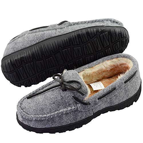 LA PLAGE Mens Indoor/Outdoor Arch Support Moccasin Microsuede Artificial Wool Upper House Slippers 11 US Light Grey