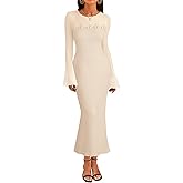 MEROKEETY Women's Sweater Dress Fall 2025 Long Sleeve Formal Wedding Guest Cocktail Bodycon Floral Maxi Winter Dresses