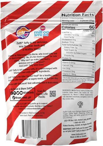 ZAFFI TAFFY SUGAR FREE CANDY – DYE FREE, KETO & DIABETIC-FRIENDLY, DENTIST-APPROVED TREATS FOR KIDS (PEPPERMINT TWIST 5.0 OZ)