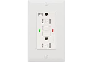 POWAWINI POWAWINI GFCI Outlet 15 Amp, UL Listed, Self-Test GFI Receptacles, TamperResistant, Weather Resistant, LED Indicator, with Decor Wall Plates and Screws, Indoor or Outdoor Use,White