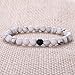 Jade cabbage Distance Relationship Bracelets for Couple-2pcs Black Matte Agate & White Howlite 6mm Beads