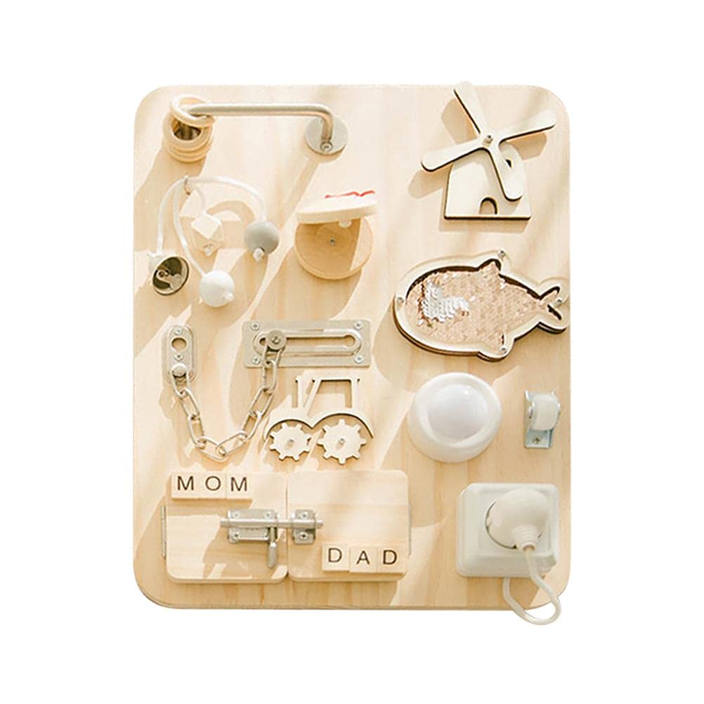 Enkomy Busy Board For Kids Montessori Toys ， Wooden Early Education Learning Toys Multifunctional Unlocking Training Busy Board For Toddlers