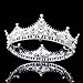 FUMUD Baroque Vintage Black Rhinestone Beads Round Big Crown Wedding Hair Accessories Luxury Crystal Queen King Crowns Bridal Tiaras (Silver)