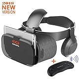 Sukapa Oasis 3D VR Headset With Remote Controller Virtual Reality Glasses with Stereo Headphone for VR Games 3D Movies Smartphones HD Blue Glass Lens Eye Care System